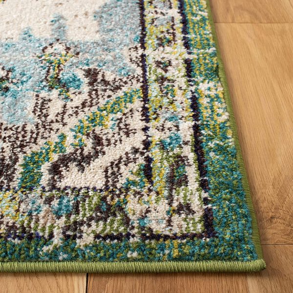 SAFAVIEH Madison Collection 8  x 10  Greenlight Blue Boho Chic Medallion Distressed Non-Shedding Living Room Dining Bedroom Area Rug For Sale - Image 2