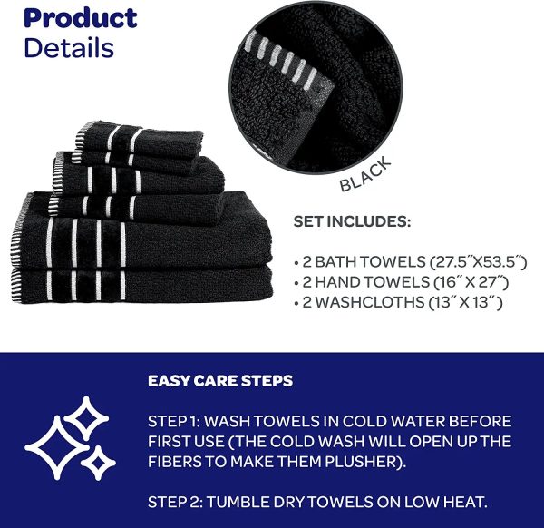 Bedford Home 100% Cotton Rice Weave 6 Piece Towel Set - Black Online now - Image 3