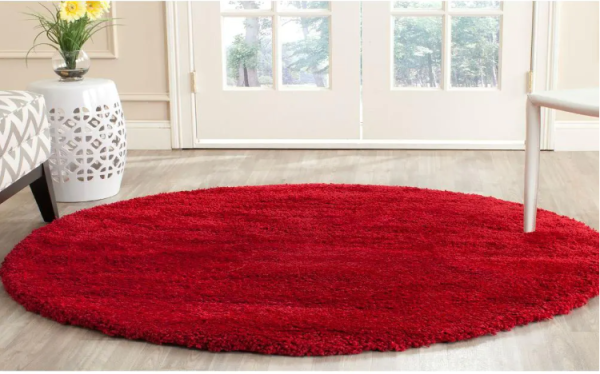Milan Shag Red 3 ft. x 3 ft. Round Solid Area Rug Fashion