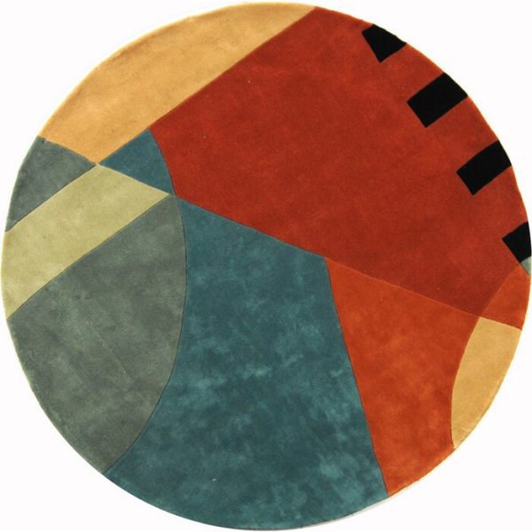 Rodeo Drive Abstract Handmade Tufted Wool Area Rug in Gold, Round 7 9  For Sale - Image 2