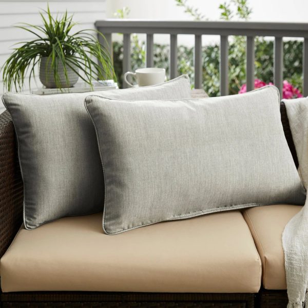 Sunbrella Canvas Granite Corded Indoor Outdoor Pillows Set - 16 in x 26 in, Set of 2 pillows Supply