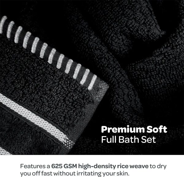 Bedford Home 100% Cotton Rice Weave 6 Piece Towel Set - Black Online now - Image 2